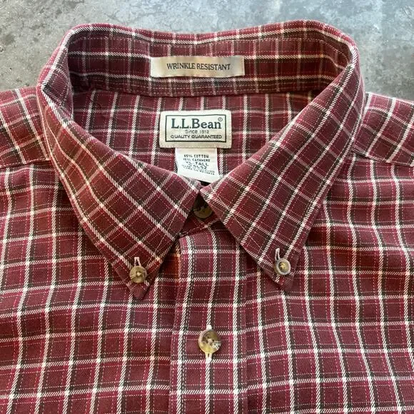 L.L. Bean Wrinkle Resistant Shirt XLT Red Plaid Like New - Picture 5 of 10